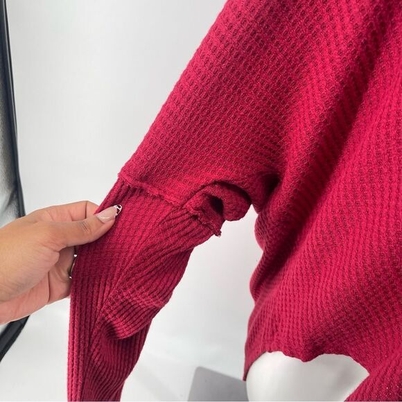 Knox Rose Red Long Sleeve Waffle Knit Tie Hem Button Front Lace Panel Top 2X - Picture 7 of 14